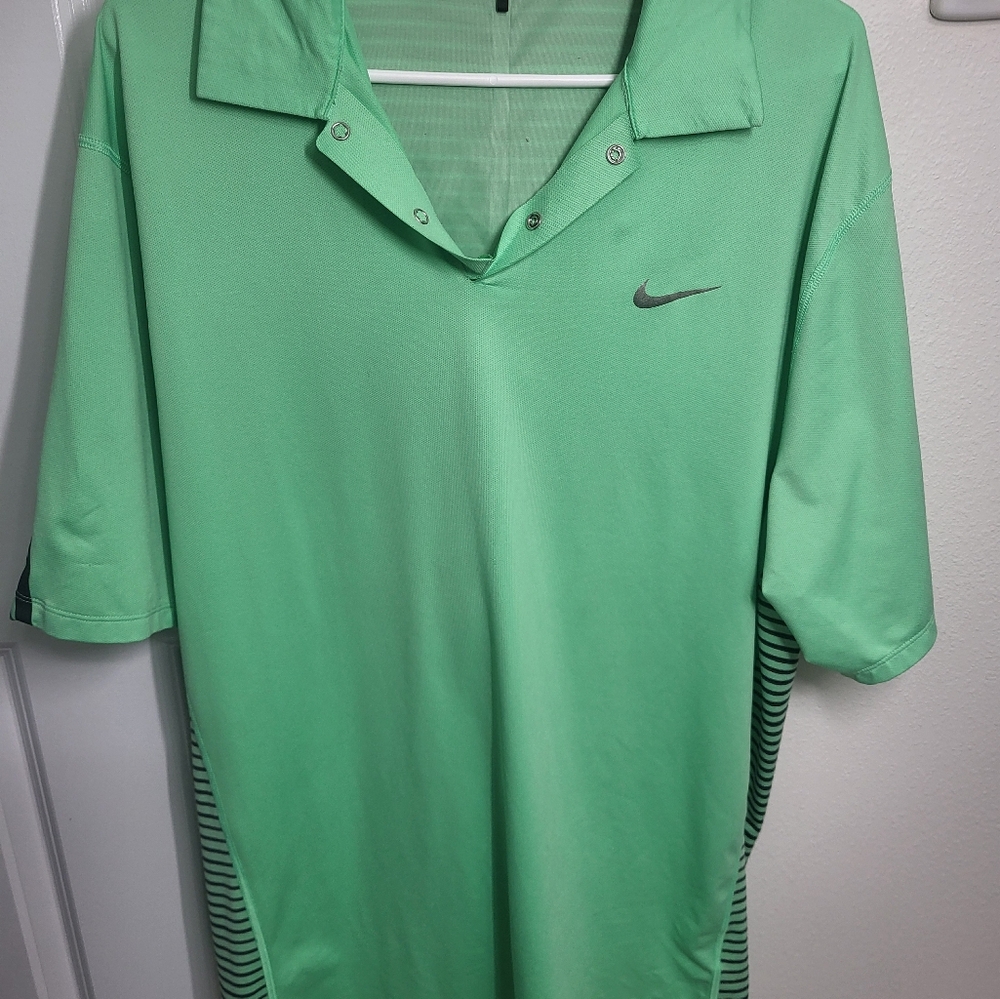 Nike Tiger Woods Collection Polo Shirt Golf Shirt Breathable Green Black Stripe